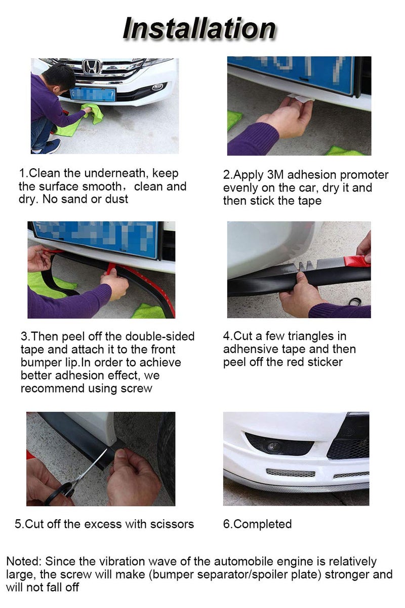 Youngine Universal Front Bumper Spoiler, 2.5M/8.2ft Front Bumper Lip Strip Splitter Spoiler for Cars Trucks SUVs - Image 4